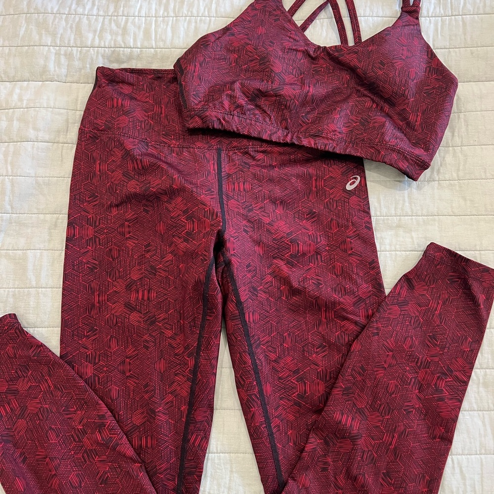 Asics Women's Burgundy Sports Bra and Leggings Set
